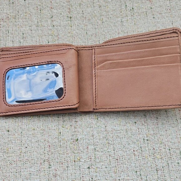 Wallet Cardholder Handmade Billfold Tan Genuine Leather Bi fold Purse New in box - Picture 11 of 13